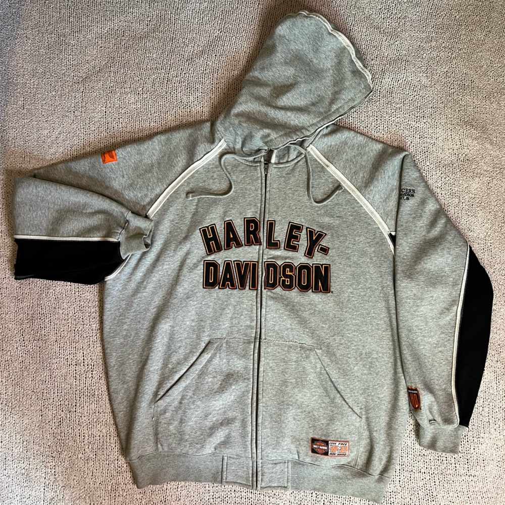 VTG Harley-Davidson • Grey Zip Up Hoodie • Sz 2XL